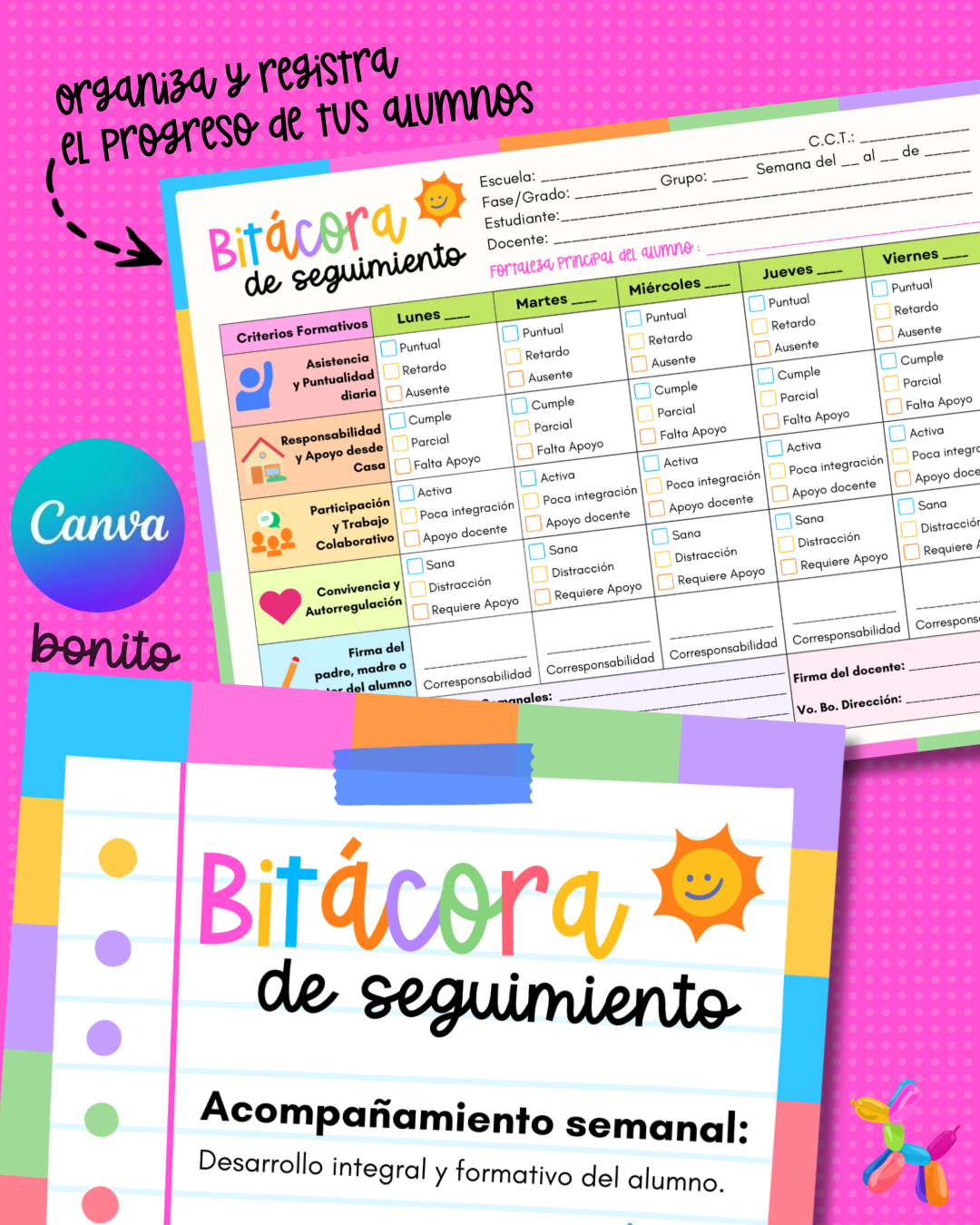 Plantilla Editable: Bitácora de Seguimiento Semanal (Canva)