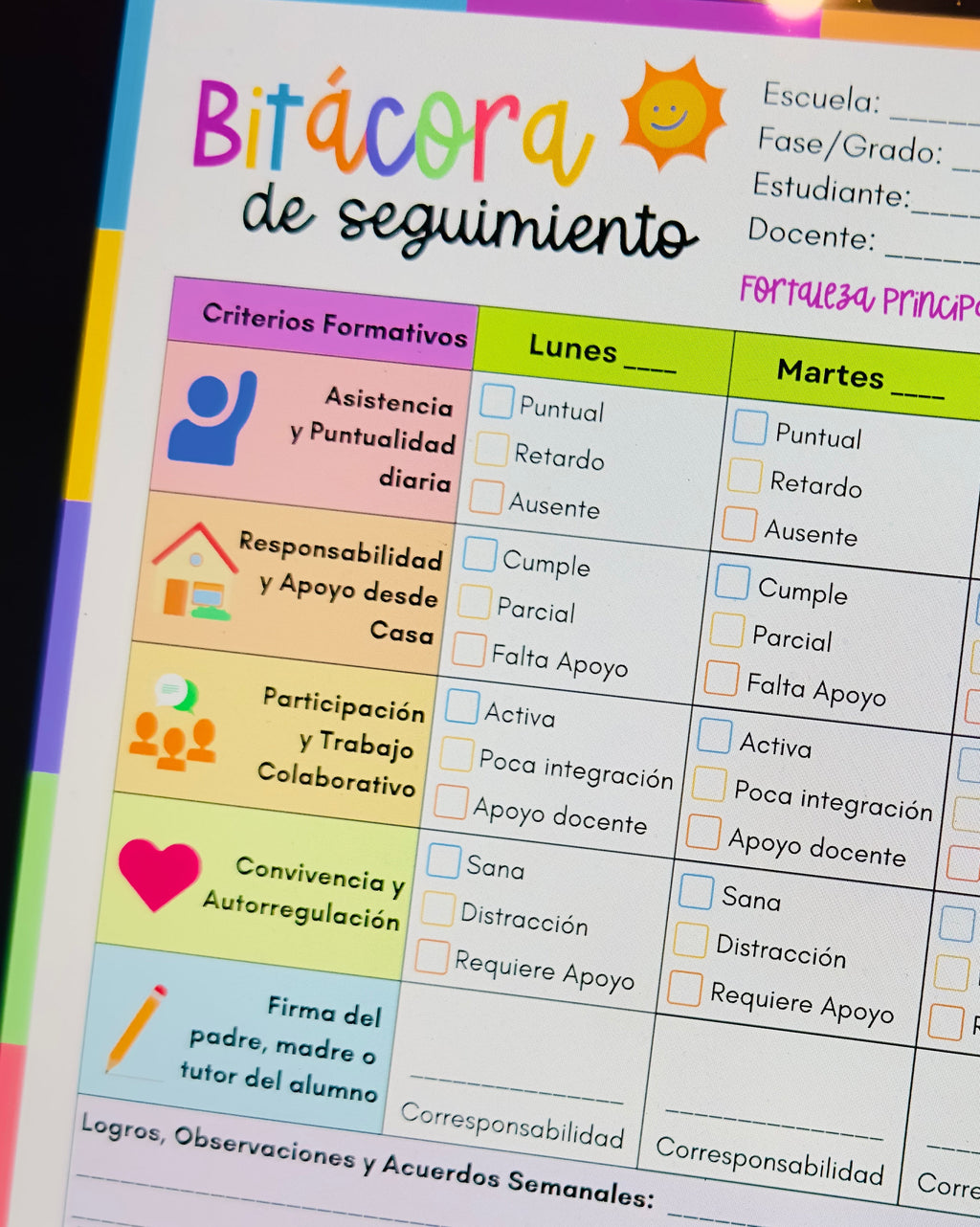 PDF Imprimible: Bitácora de Seguimiento Semanal