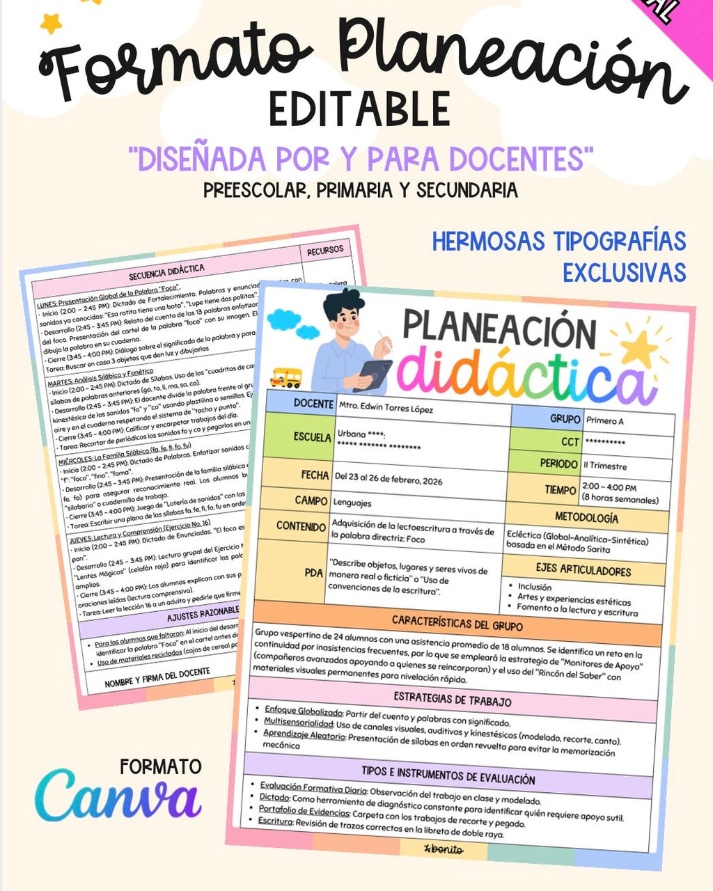 Plantilla Editable: Formato de Planeación Didáctica NEM (Canva)