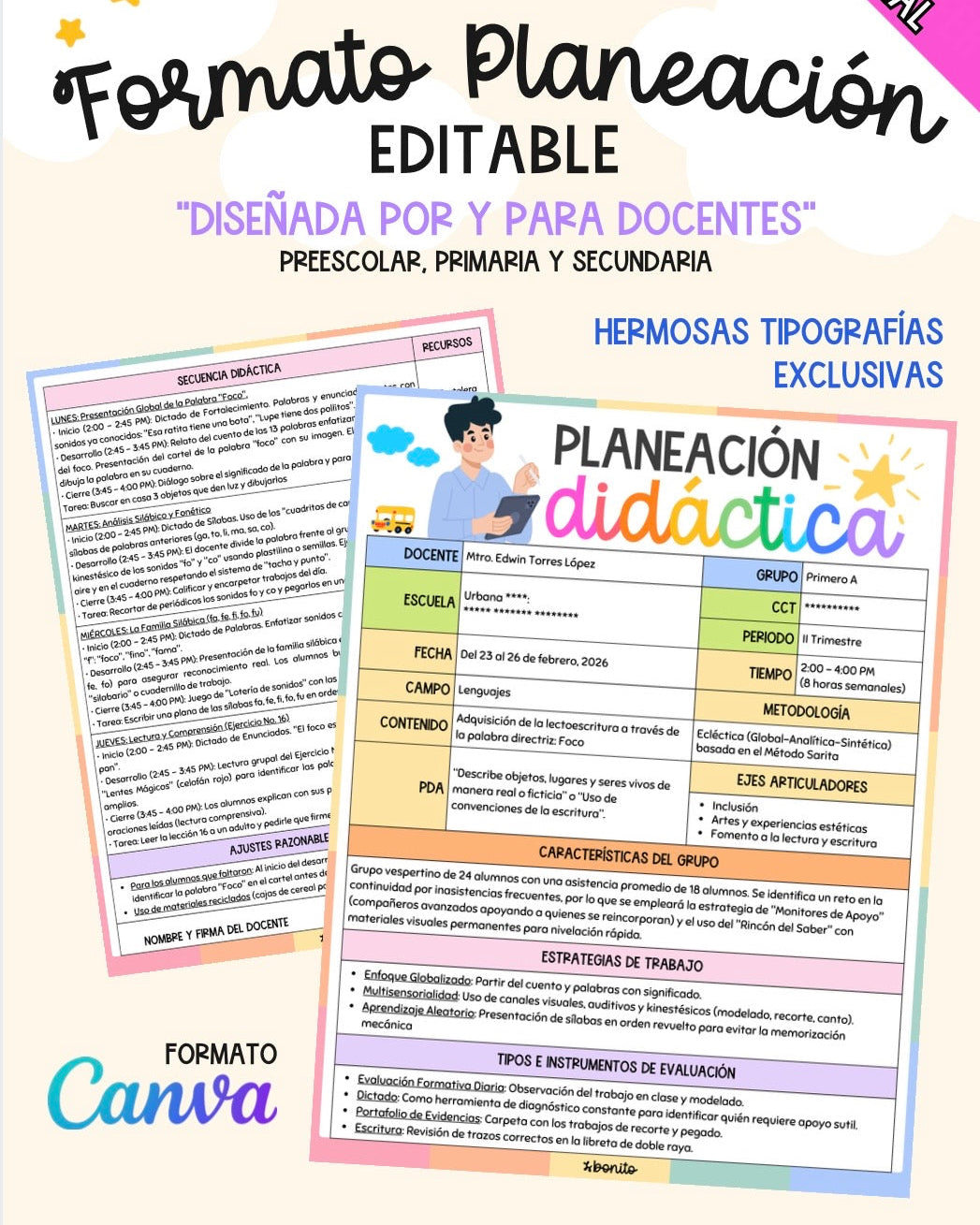 Plantilla Editable: Formato de Planeación Didáctica NEM (Canva)