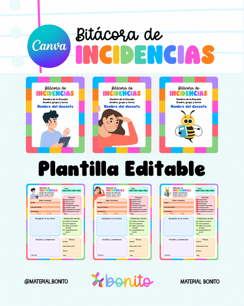 Plantilla Editable: Bitácora de Incidencias Escolar (Canva)