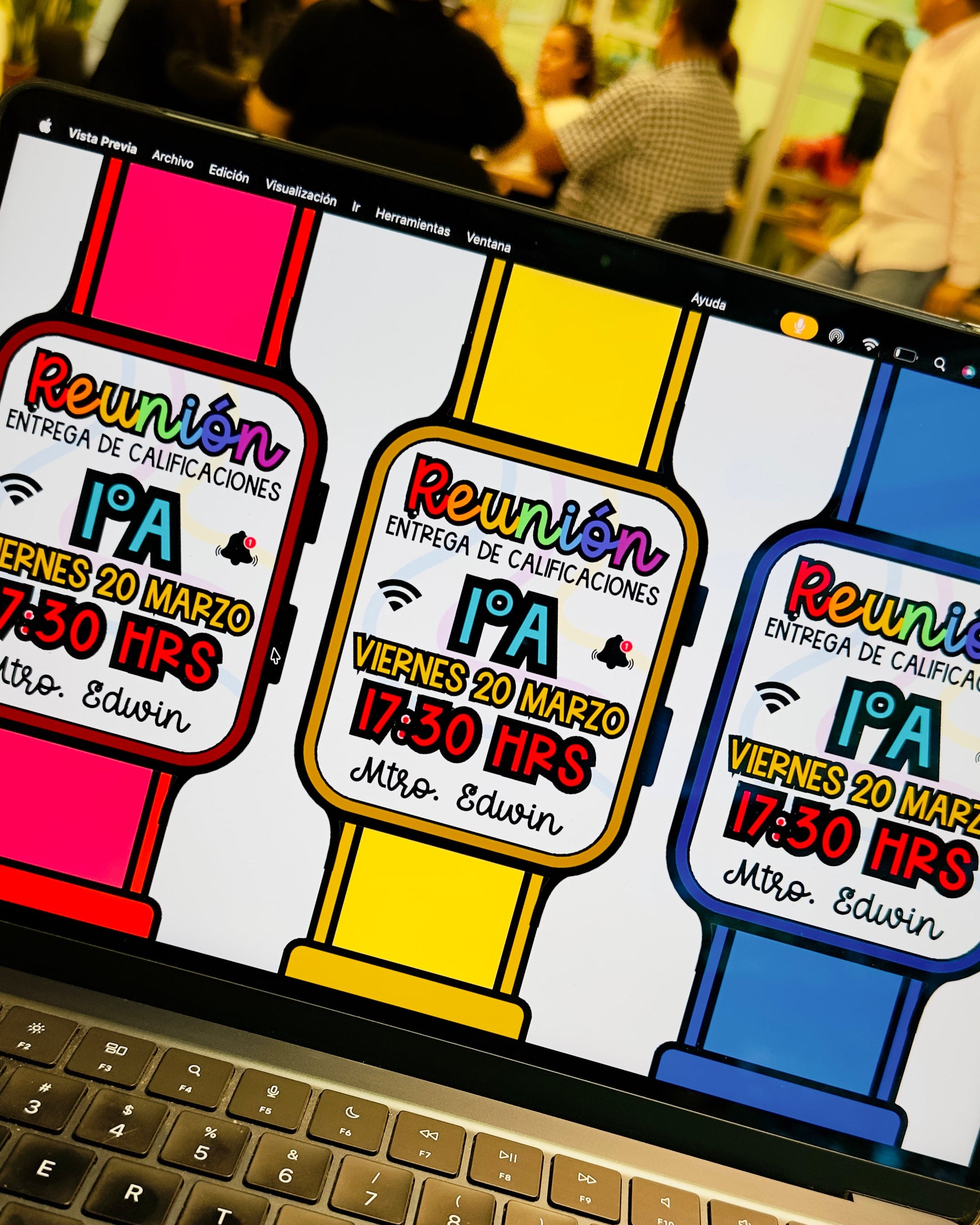 Plantilla Editable: Invitaciones tipo Reloj para Reunión de Padres (Canva)