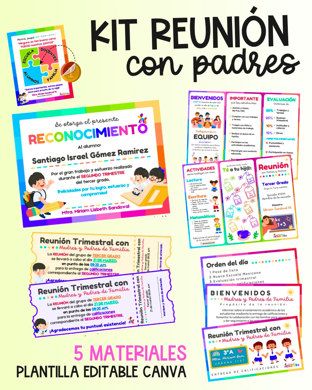 Plantilla Editable: Kit Completo para Reunión con Padres (Canva)