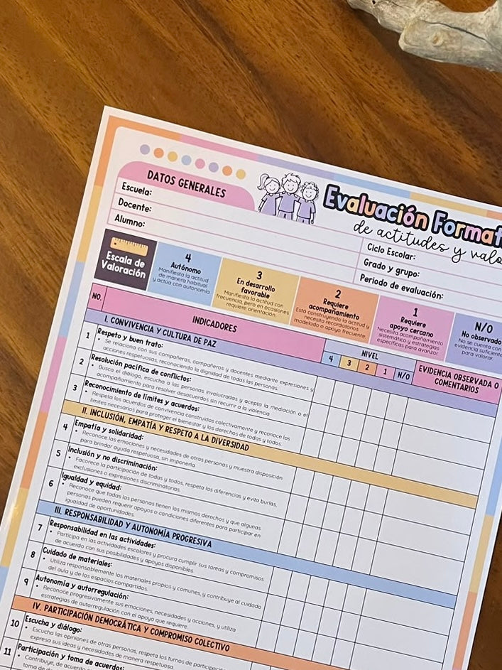 Evaluación formativa de actitudes y valores