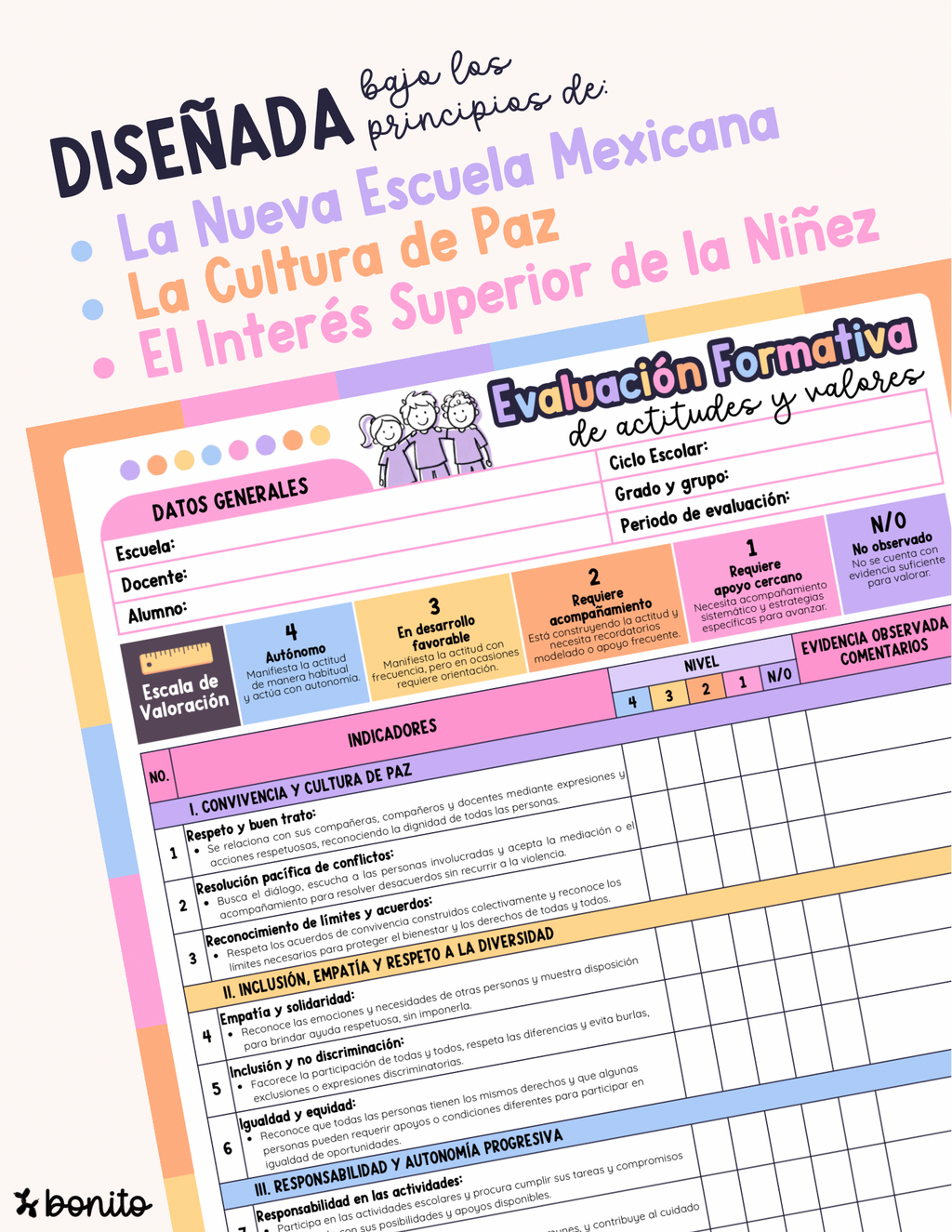 Evaluación formativa de actitudes y valores