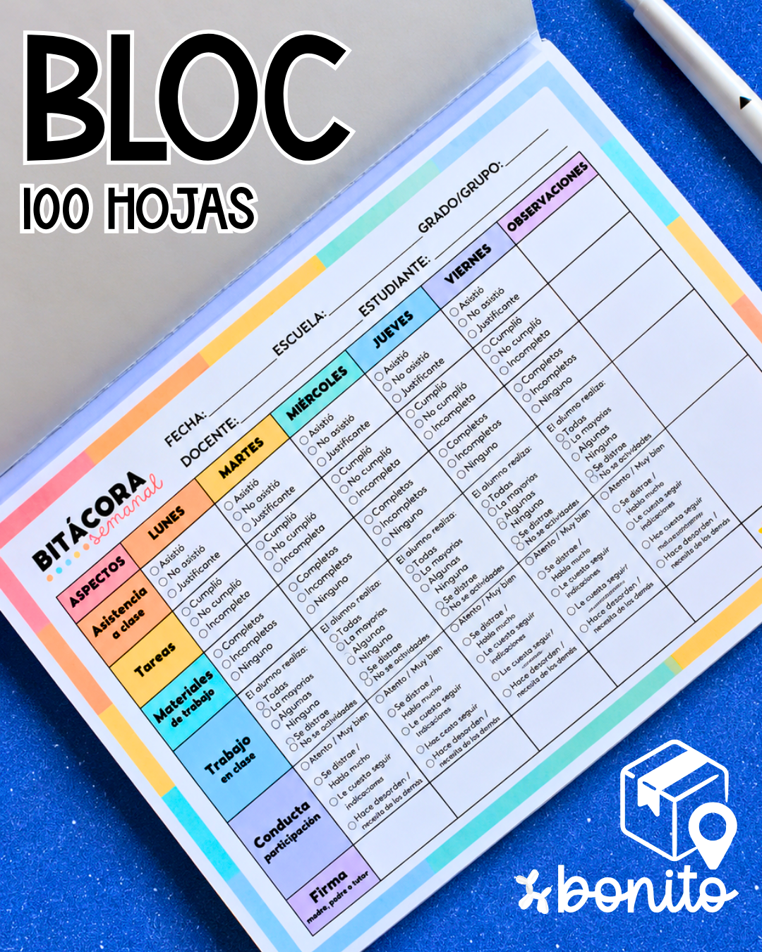 BLOC: Bitácora de Seguimiento Semanal (100 Hojas)